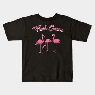 Funny Cancer Breast Cancer Awareness Month Wear Pink Flamingo Flock Kids T-Shirt